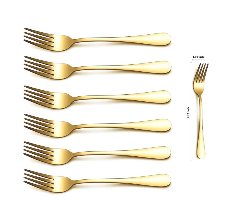Kyraton Gold Dinner Forks - 6 Piece Set, Stainless Steel, 8.17 Inch, Titanium Plated Wedding Silverware - Image 2